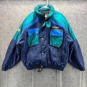 Vintage Descente Jacket Men Large Blue Green Nylon Ski Snow Retro ColorBlock 90s